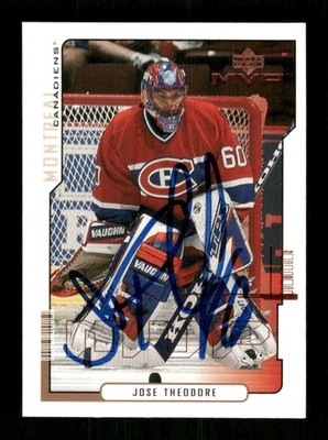 2000-01 UD MVP #92 Jose Theodore signed autograph crisp blue sharpie EAA1 BXCP71