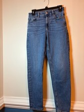 Classic Blue Mom Jeans High Waist Straight Leg Denim Pants