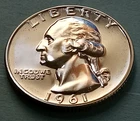 🟅 1961 BU PROOF 90% Silver Wash. Quarter 25¢
