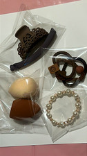 Women  s Hair Accessory Lot: Claw Clip, Scrunchies  Pearl Bracelet