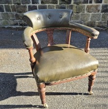 Newly Reupholstered Oak Victorian Captains Chair - formerly of the Bradford Club
