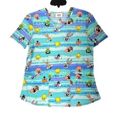 Looney Tunes Womens S Scrub Top Stretch Short Sleeve Medical Cartoon Core
