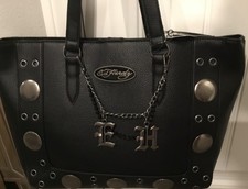 ED HARDY Black, Script Logo Chain, Silver Accents, TOTE Shoulder BAG NWT
