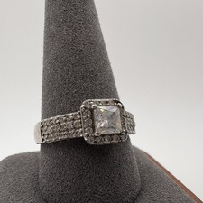 Sterling Silver 925 Princess Cut CZ Halo Pave Cocktail Engagement Ring Size 11