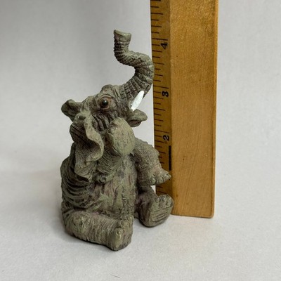 Sitting Elephant Figurine Trunk Up Tusks Home Decor Accent