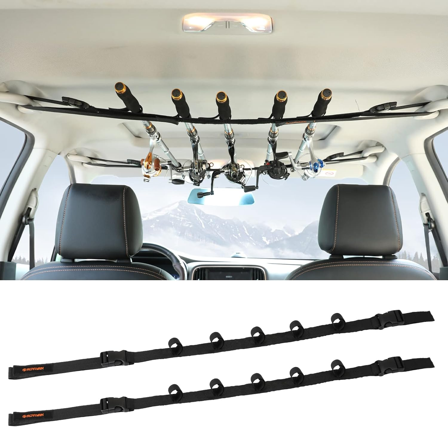 2-Pack Adjustable Car Fishing Rod Holder Rack for 5 Poles