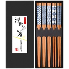Antner 5 Pairs Natural Bamboo Chopsticks Reusable Classic Japanese Style Chop...