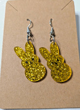 Women s Yellow Glitter Bunny Shaped Earrings Dangle Easter Candy
