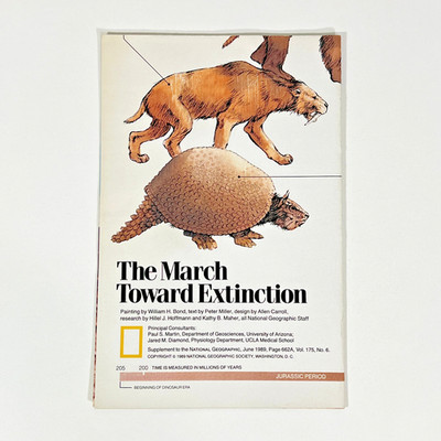 Vintage 1989 National Geographic March Toward Extinction Dinosaurs Poster