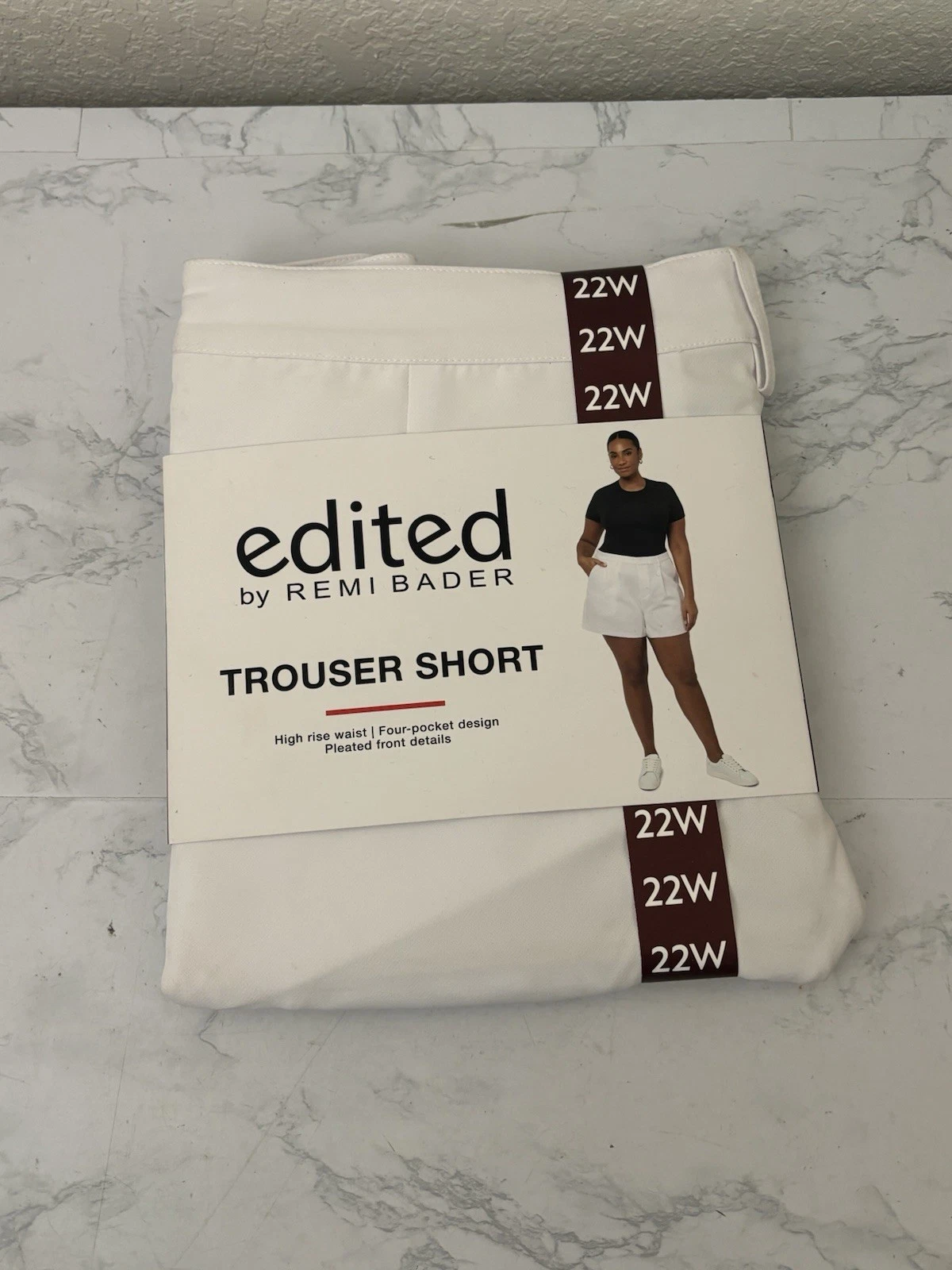Edited by Remi Bader Women's Trouser Short Plus Size 22W White High Rise Waist K