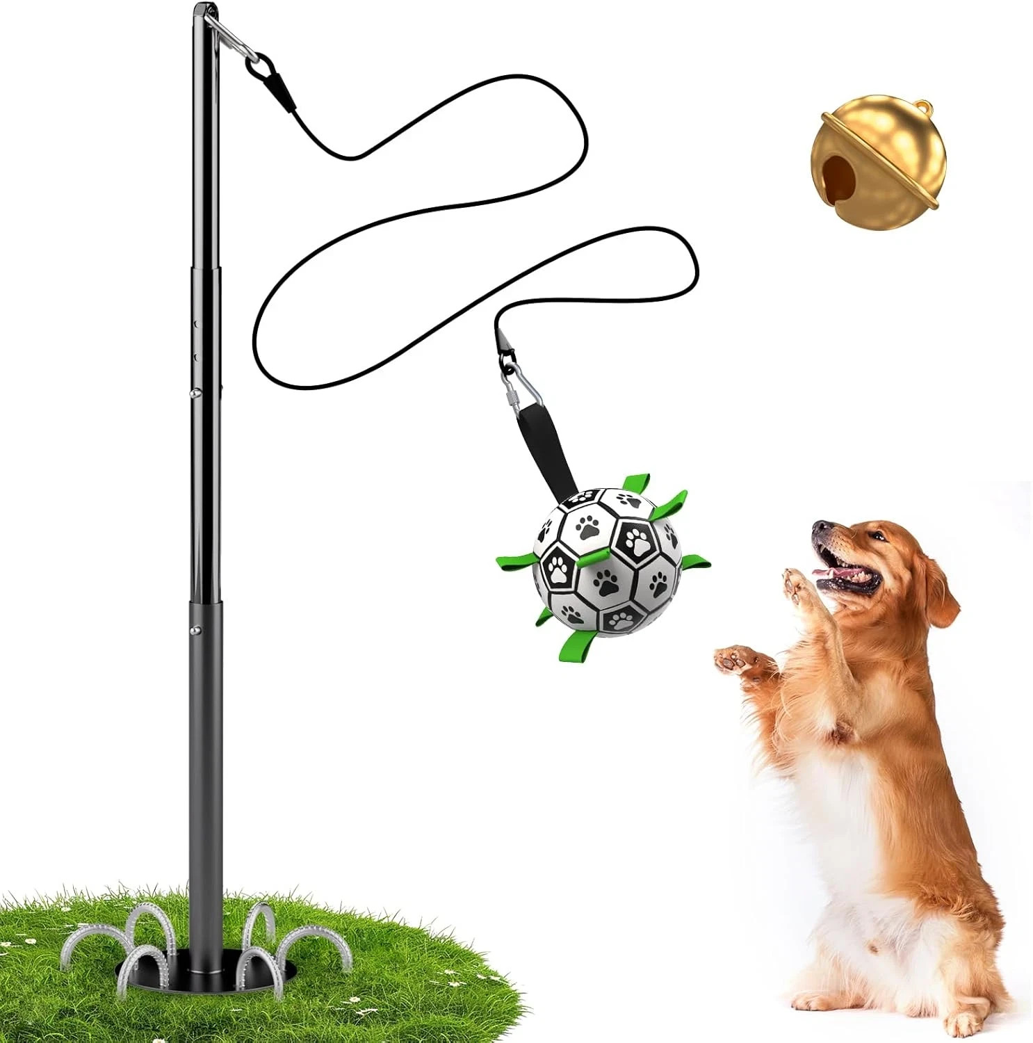 Tether Tug Outdoor Dog Toy, Tetherball Ball and Rope Set with Pole, Dog Rope Toy