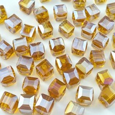 4mm Amber AB Crystal Glass Cube Shape Square Spacer Loose Beads AB Color