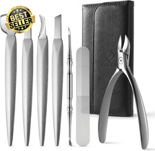 7PCS Ingrown Toenail Kit Pedicure Knife Clippers Set w/ Leather Case Sharp