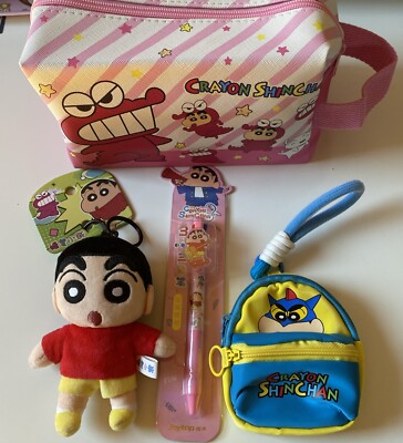 Cute Crayon Shin Chan  Cosmetic Pencil Bag Keychain Wallet Coin Pen Set