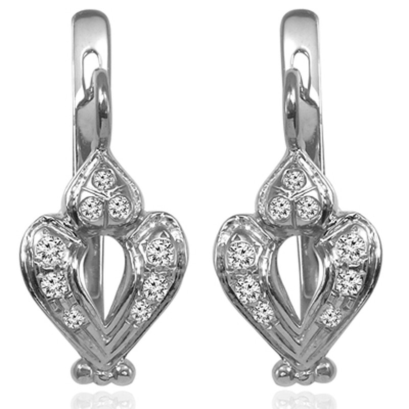 14k Solid Yellow & White Gold Diamond European style Earrings