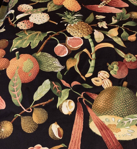 Vtg Bloomcraft Tropical Fruit Melons Nuts Upholstery Drapery Fabric Black 1+Yds - Picture 5 of 19
