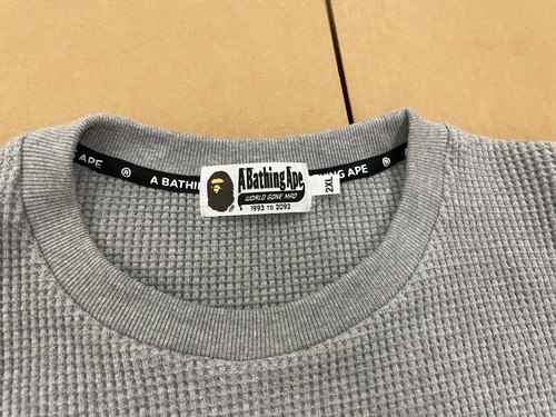 A BATHING APE BAPE GREY THERMAL ONE POINT CREWNECK SWEATSHIRT GREY SZ 2XL - Picture 2 of 2