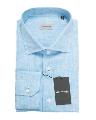 Sartorio by Kiton NWT $650 Light Blue Linen Casual Dress Shirt (38 eu) 15 US