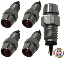 5 Pack of Universal 12V Red LED Lamp Dash Panel Pilot Indicator Light - Chrome