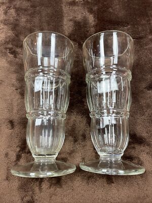 Vintage Ribbed Ice Cream Sundae/Root Beer Float Glasses 16oz Set Of 2