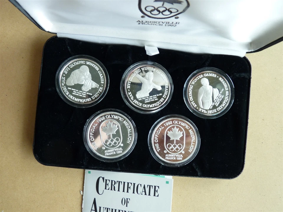 FRANCE ALBERTVILLE 1992 WINTER OLYMPIC GAME 5 SILVER MEDAL PURE SILVER .999 - Image 2 of 4