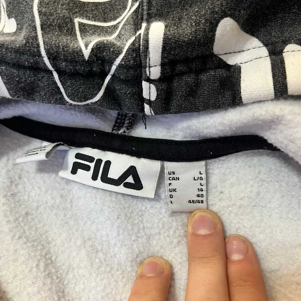 FILA Logo Gráfico Retro Hip Hop Streetwear NEGRO BLANCO ESTAMPADO CREMALLERA SUDADERA CON CAPUCHA Foto 3 de 4