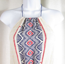 Listicle Maxi Dress Halter Size S Tassels Boho Hippie Tribal Ikat 100% Cotton