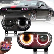 Pair Rgb Led Halo Projector Headlights For 2008-2014 Dodge Challenger Front Lamp