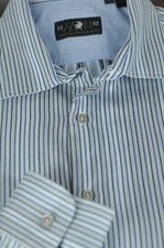 Hart Schaffner Marx Men's Gray  Blue Striped Cotton Casual Shirt XL XLarge