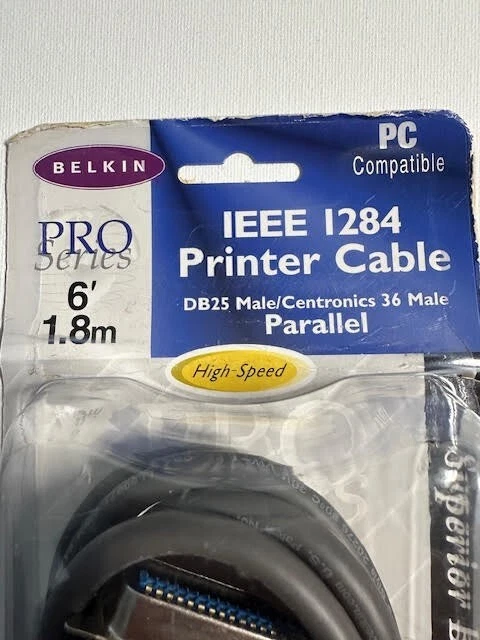 New Belkin IEEE 1284 Pro Series 6’ Printer Cable 1.8M  PC COMPATIBLE  Male - Image 2 of 3