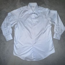 VINTAGE Brooks Brothers Shirt Mens Large 16.5 32 Blue Striped Makers Made USA 