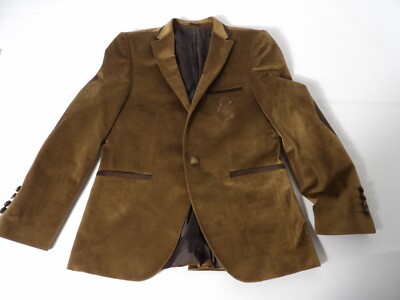 Fatih Leyrek Faux Velvet Suede Blazer Brown Mens Size 42 Elbow Patch Old Money