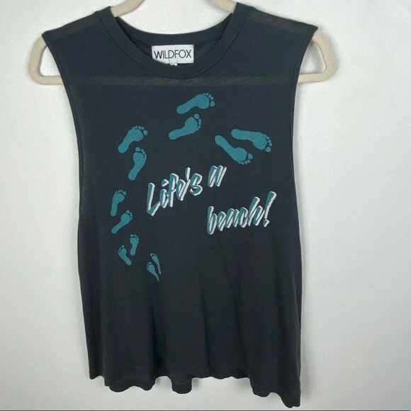 Wildfox Couture Size Small Life Is A Beach Muscle Tee Tank Top Grey Made In USA Foto 2 de 4