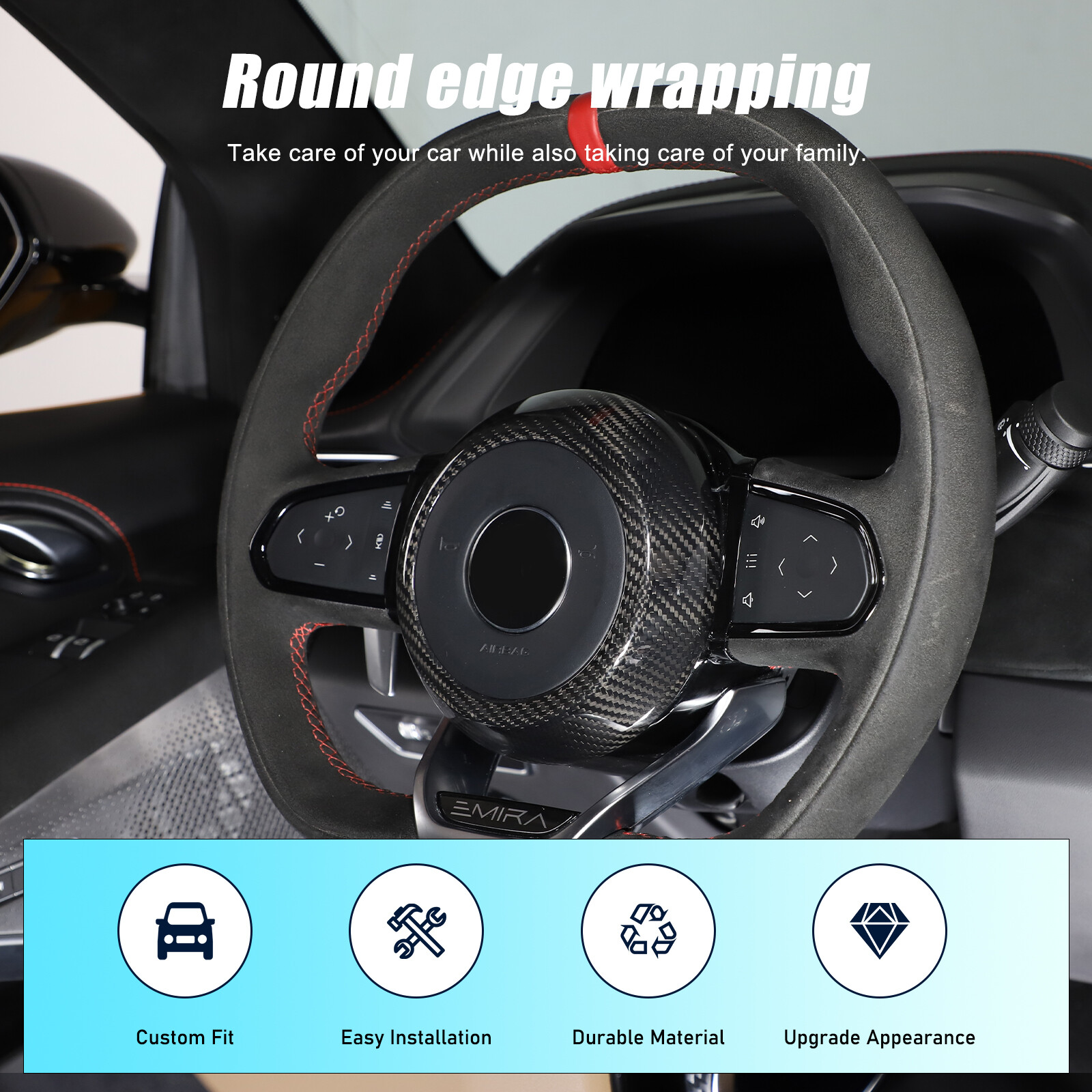 Real Carbon Fiber Steering Wheel Center Surround Cover For Lotus EMIRA 22-24 US