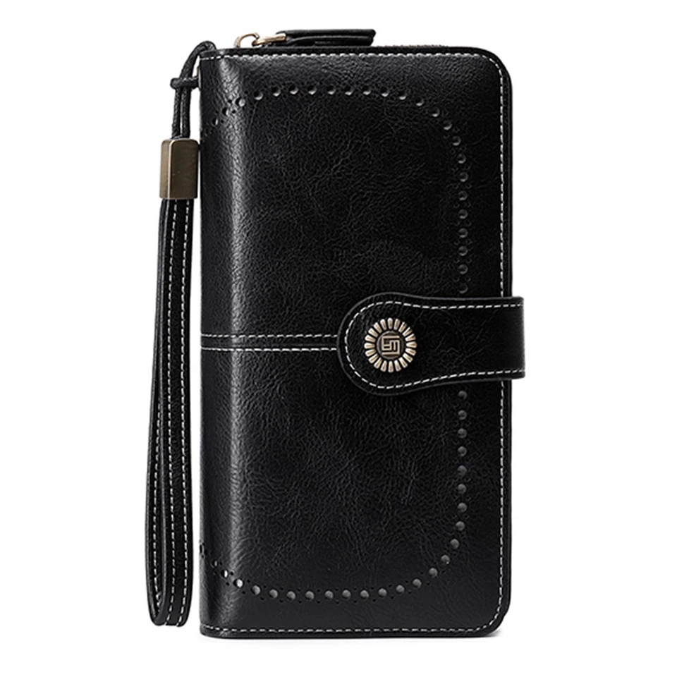 Mujeres Damas Cuero Largo Billetera Tarjetero Cartera Bolso sin asas Bloqueo RFID Foto 3 de 4