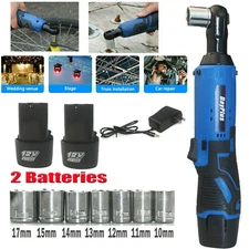 12V Electric Cordless Ratchet 3/8" Right Angle Wrench Impact Power Tool Kit NEW