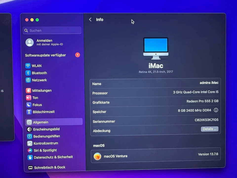 Apple iMac 21,5 Zoll Intel Core i5 3,0 GHz 8 GB RAM 1 TB HDD Modell 2017 - Bild 3 von 4