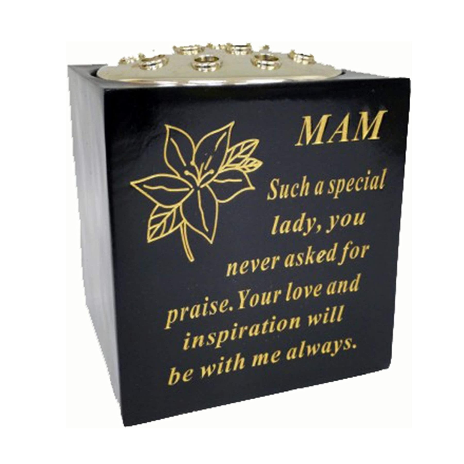 Graveside Memorial Rose Bowl Weatherproof Black & Gold Mam Remembrance Ornament