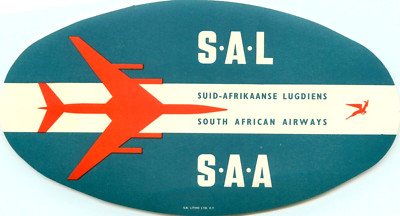 SAA ~SOUTH AFRICAN AIRWAYS~ Great Old Airline Luggage Label, c. 1955 | eBay