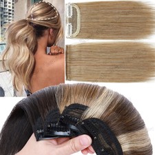 One Piece 2 Clips Hairpiece Clip In Real Human Hair Topper Extensions Short Pad