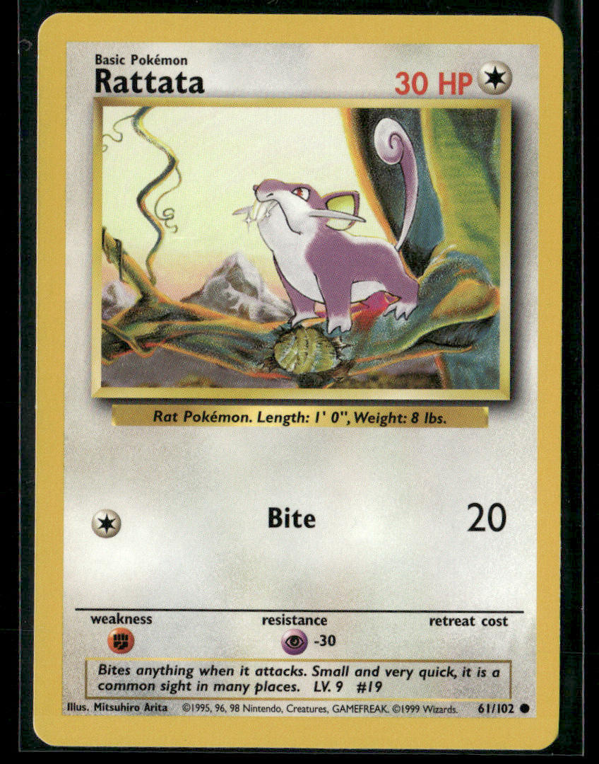 1999 Pokemon Rattata 61/102 Holo Rare Trading Card