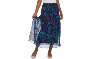 Linea by Louis Dell'Olio Petite Floral Print Pull-On Soft Skirt Navy , PM