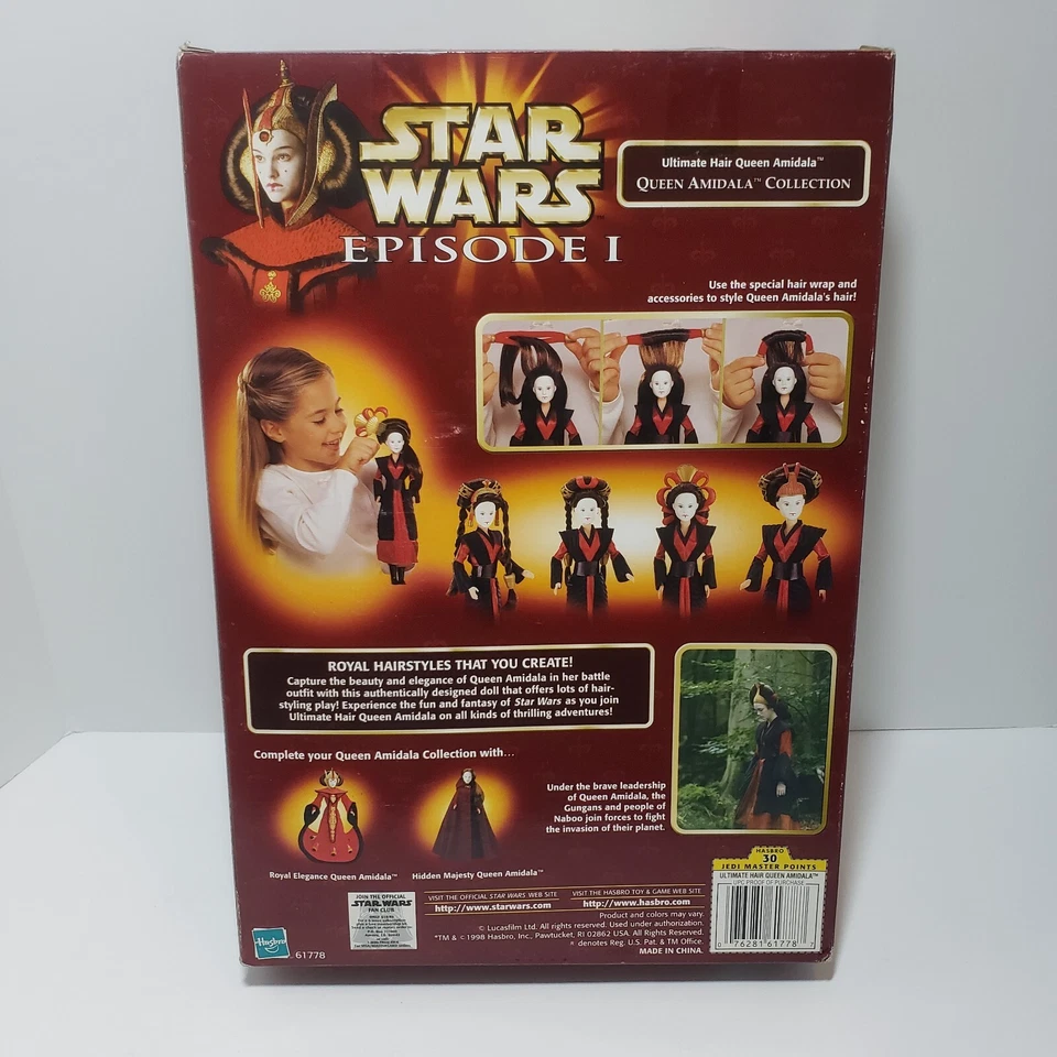 1998 Hasbro Star Wars Episode I 12" Ultimate Hair Queen Amidala boneca caixa danificada - Imagem 2 de 4