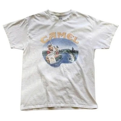 Camel Smoking Joe Fly Fishing White Tee, Vintage Promo Tee From The 90s