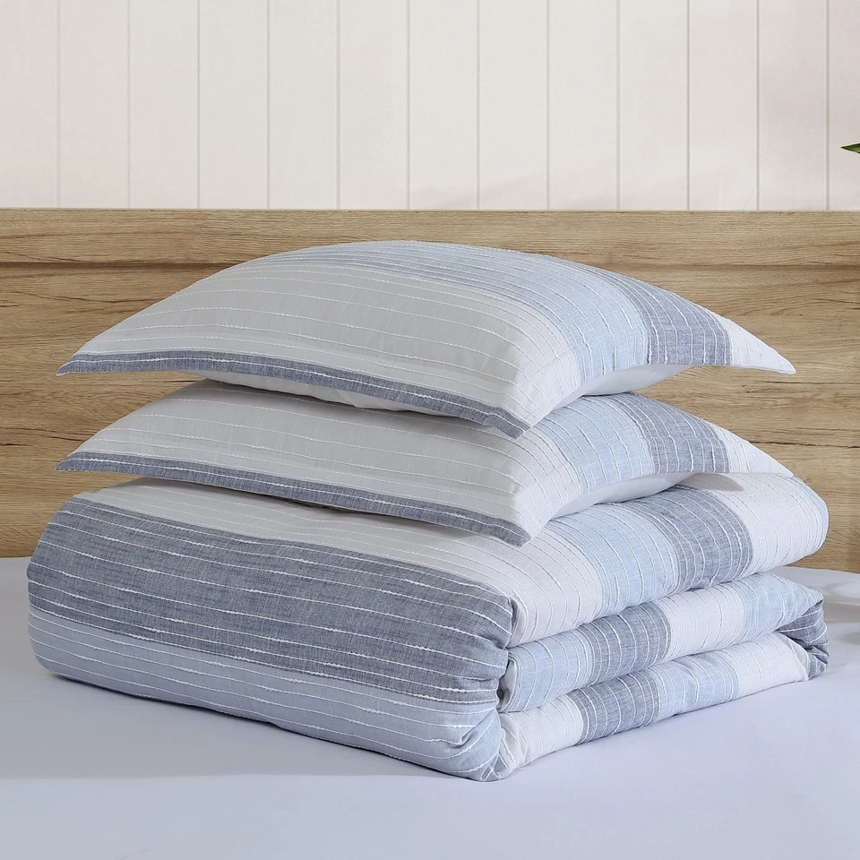 Juego de funda nórdica Sand Stripes Blue Queen (90x94 pulgadas) con 2 fundas de almohada (26x20 pulgadas... Foto 4 de 4