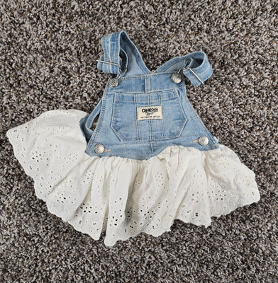 OshKosh B'gosh baby denim jumper dress featuring a white eyelet skirt Baby Sz 6M