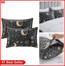 Satin Pillowcase Set of 2 Queen 20x30 Inches Black Envelope Closure for Hair