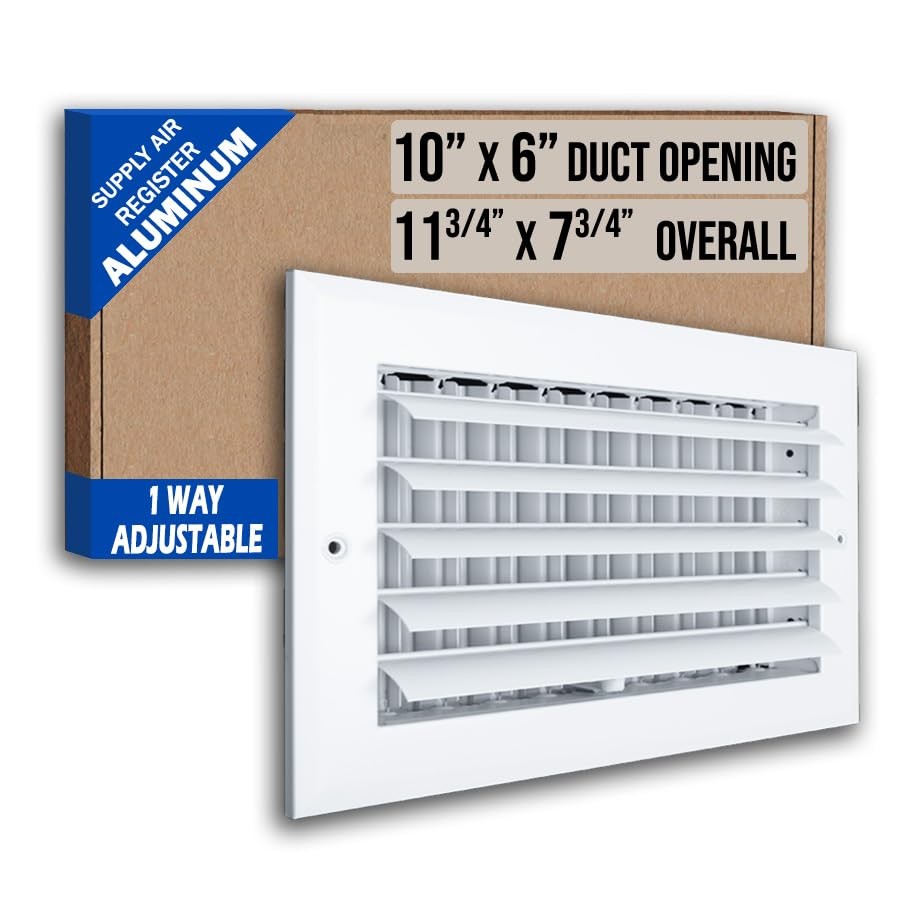 Fits 10x6 Duct Opening Aluminum 1-Way Adjustable Air Supply Grille by | Curve...