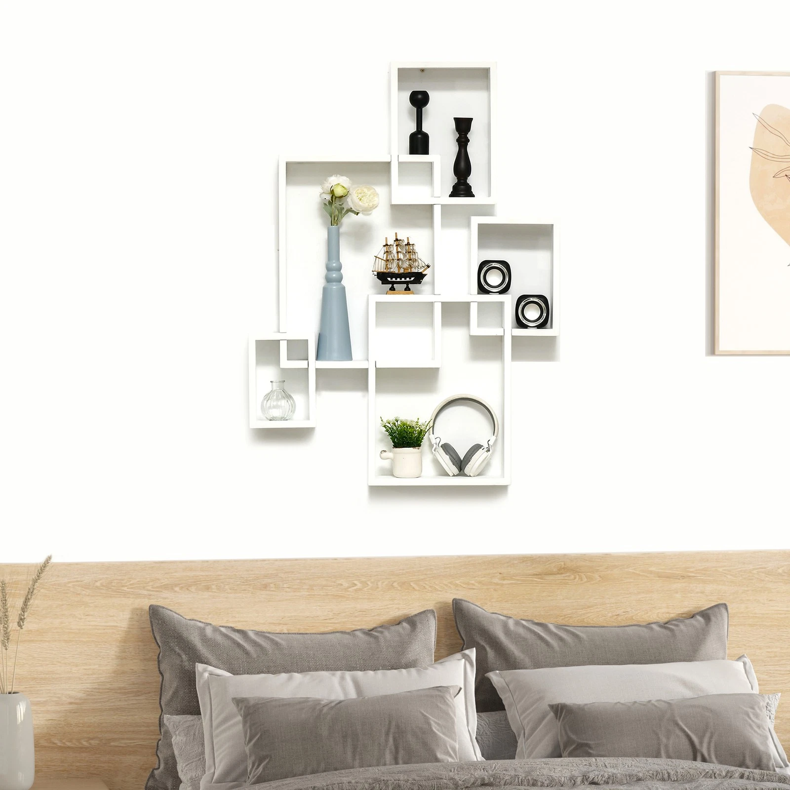 Wall Mounted Interlocking Cube Shelves, Floating Shelf for Living Room, White