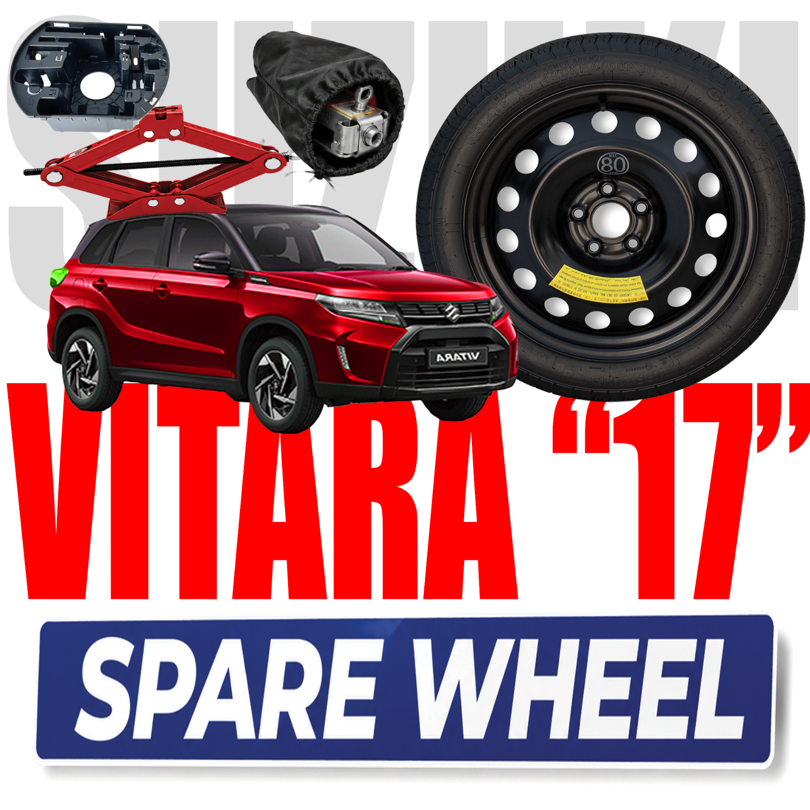 SUZUKI VITARA S-CROSS SX4 Space Saver Spare Wheel 17 5 Holes Jack Case